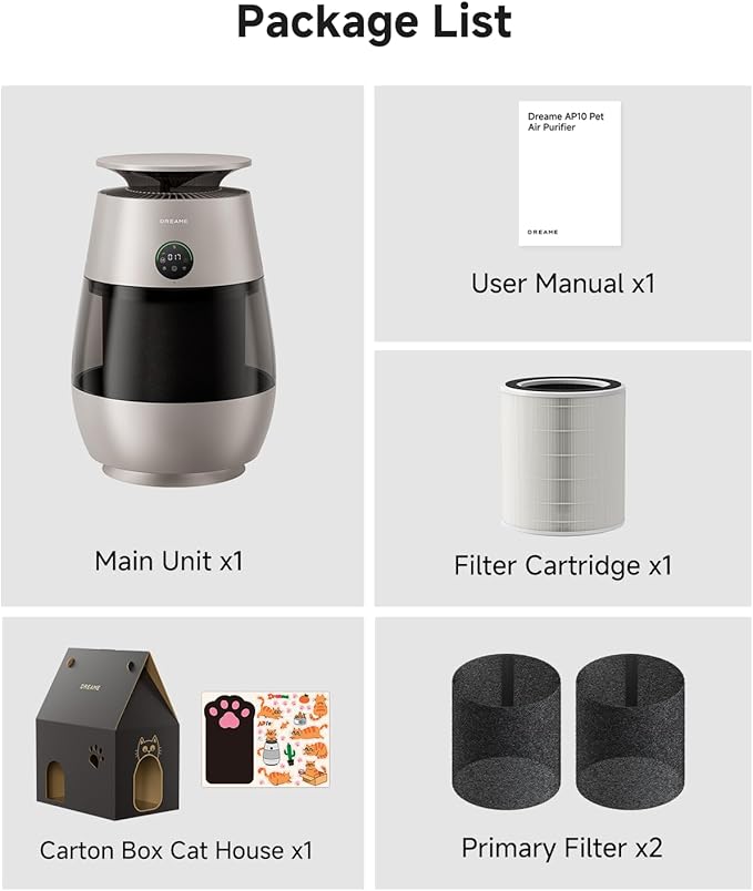 ‌Dreame Pet Air Purifier AP10 for Home Large Room, Cleans 5,386 ft² in One Hour, Smart Air Cleaner with 360° Visual Collection of Cat Hair, 3 Filters for Odor Purification, ‌Pet-Friendly Design, Glod