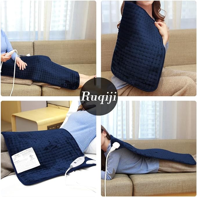 Ruqiji 17''x33'' XXXL King Size Heating Pad with 120 Minutes Auto Shut Off&6 Temperature Settings, Flannel Electric Heating Pad/Pain Relief for Back/Neck/Shoulders/Menstrual Pain/Leg Cramp (Dark Blue)