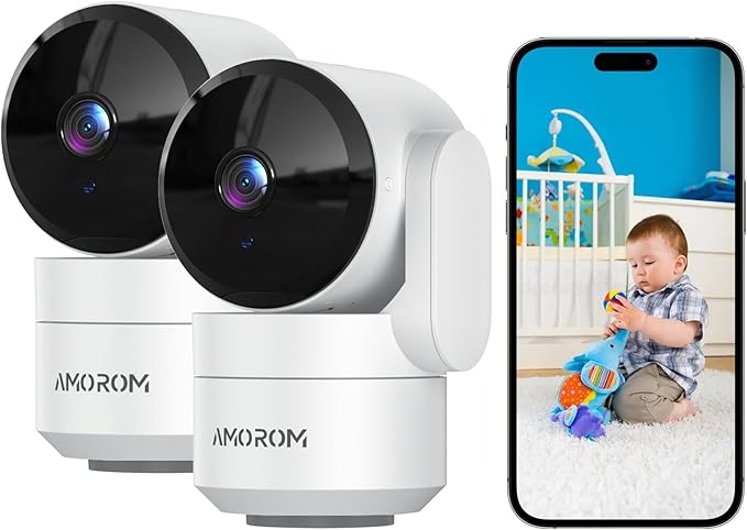 Indoor Camera for Home Security 360°, 1080p Pet Cameras with Pan&Tilt, Night Vision, Motion Detection, 2-Way Audio, Compatible with Alexa/Google Assistant, 2.4GHz WiFi, 2 Pack