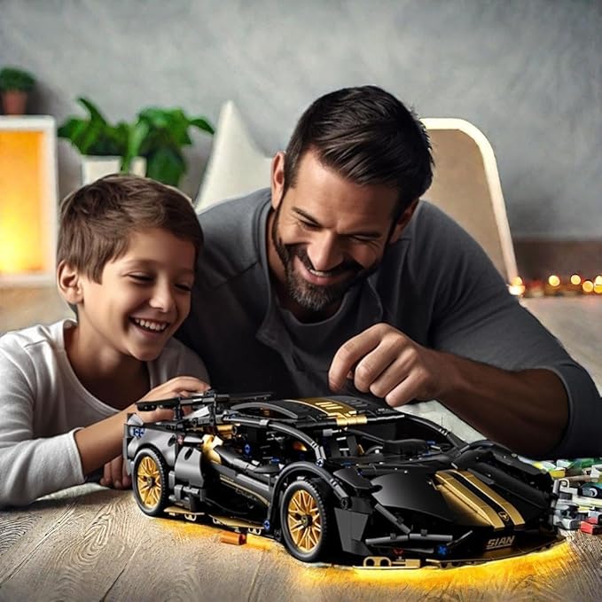 Sport Race Car Building Block Sets for Adults Boys,Black Technical Racing Supercar Toys Kits with LED Light Collectible 1:14 MOC Model Construction Birthday Gifts for Teens Age 8-12 8-14,14+