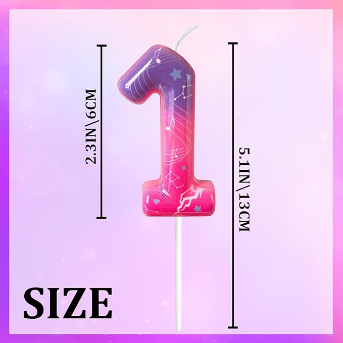 Lurevian K-pop Pink Purple Number Birthday Candle – Trendy Cake Decoration for Themed Parties, Sparkly Gradient Cake Topper for Girls Birthday Party Decoration for Teens（Number 1）