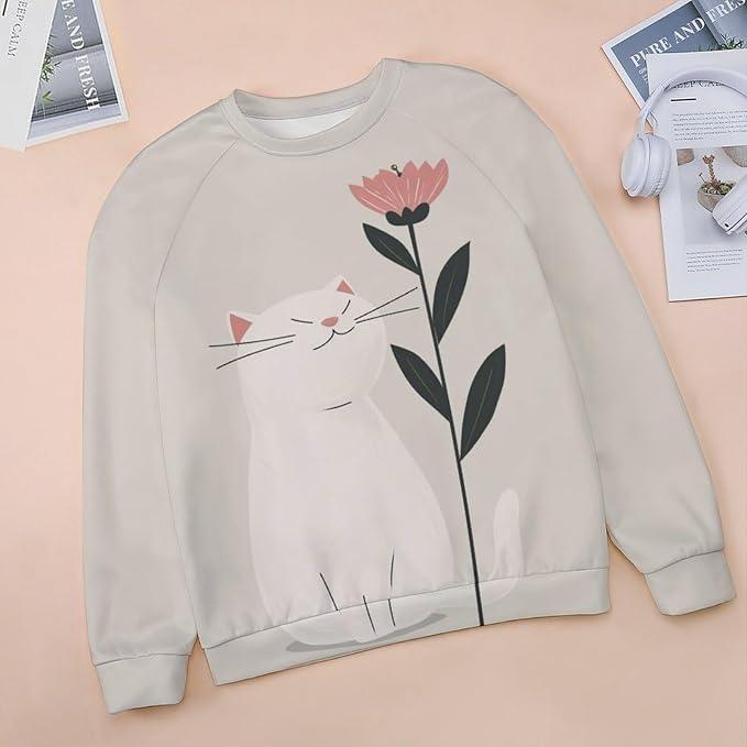Long Sleeve Shirts for Women Cat Printed Fall Winter Dressy Holiday Casual Fashion Crewneck Tunic Tee Shirts