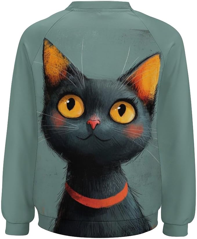 Long Sleeve Shirts for Women Cat Printed Fall Winter Dressy Holiday Casual Fashion Crewneck Tunic Tee Shirts