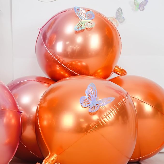 6Pcs Gradient Orange Round Foil Balloons, 22" Large Helium Ball Balloon, Metallic Orange Mylar Balloon for Birthday Graduation Wedding Halloween Disco Prom Tropical Party Decorations