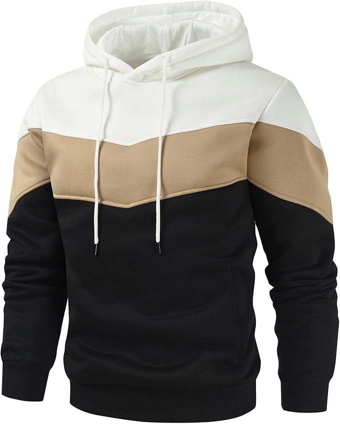 Gesean Men's Novelty Color Block Pullover Fleece Hoodie Long Sleeve Casual Sweatshirt with Pocket