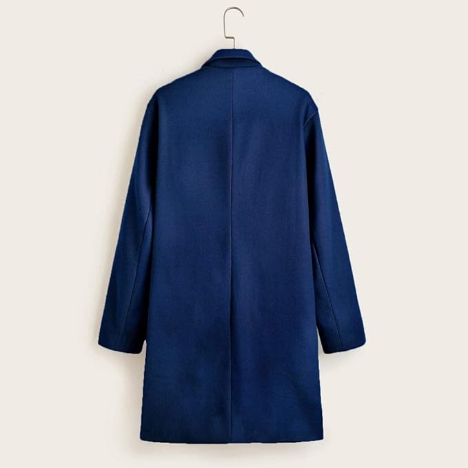 Men's Plaid Long Trench Coat Mid - Length Lapel Collar Button Down Warm Overcoat for Winter & Autumn Fashion