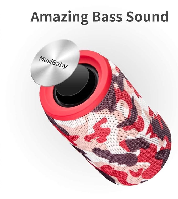 MusiBaby Bluetooth Speaker Wireless Portable, IPX5 Waterproof Bluetooth Speakers with Dual Pairing, 24H Playtime, Rich Stereo Bass for Home, Travel, Party, Outdoor | Electronic Gifts (Camo Red)