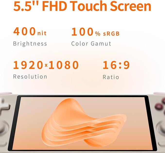 Mangmi Air X Retro Handheld Game Console 5.5 Inch IPS 1920x1080 Screen Retro Gaming Console Android 14 OS 5000mAh Battery 64G Storage WiFi 6-Axis RGB Wide-Angle Halljoysticks White
