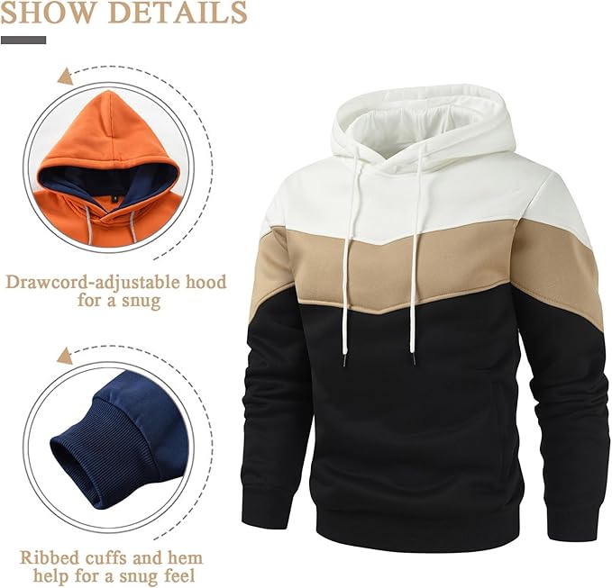 Gesean Men's Novelty Color Block Pullover Fleece Hoodie Long Sleeve Casual Sweatshirt with Pocket