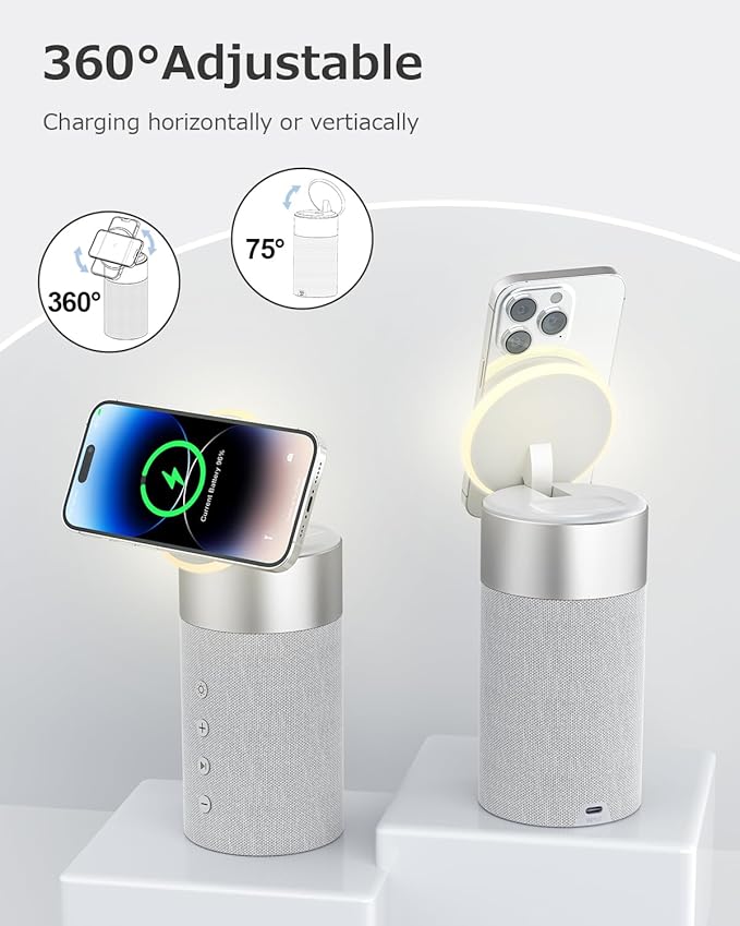 COLSUR Bluetooth Speaker with Night Light - 3 in 1 Magnetic Wireless Charger for iPhone 17/16/15/14/13/12 Series, AirPods Pro 2/4/3/2，Gifts for Men& Women