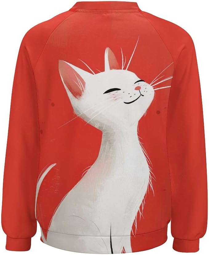 Long Sleeve Shirts for Women Cat Printed Fall Winter Dressy Holiday Casual Fashion Crewneck Tunic Tee Shirts