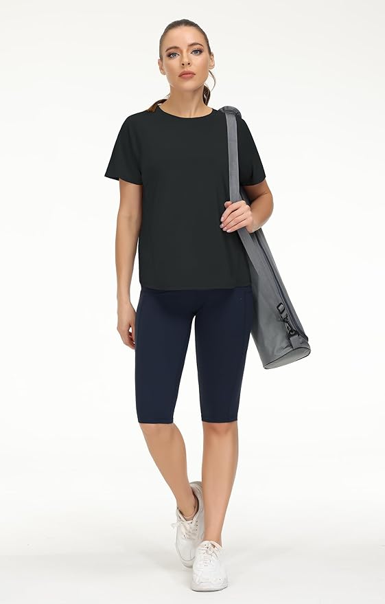THE GYM PEOPLE Women's Short Sleeve Workout Shirts Breathable Yoga T-Shirts with Side Slits Athletic Tee Tops