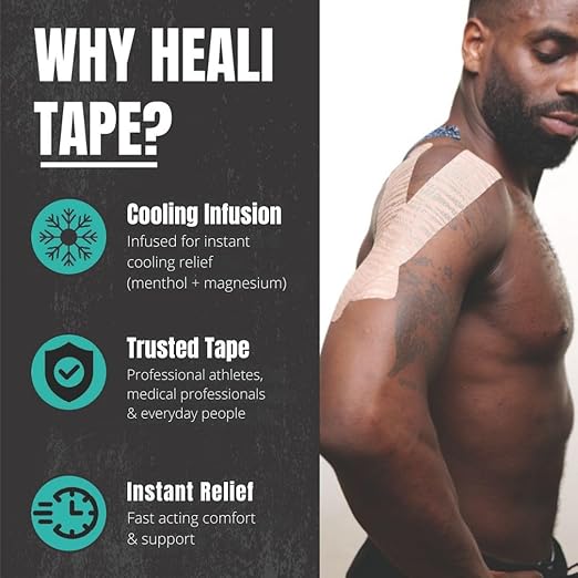 Heali Kinesiology Tape with Magnesium and Menthol, 20 Pcs Precut Strips, K Tape Roll, Knees, Physical Therapy Sports Tape for Knees, Joints & Muscles, Water Resistant, Black Zebra