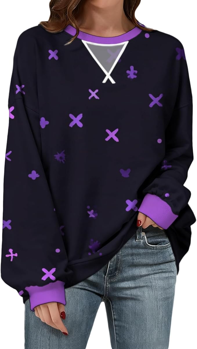 Womens Sweatshirts Fahsion Floral Print Long Sleeve Comfy Fall Tops Oversized Casual Crewneck Pullover Shirts