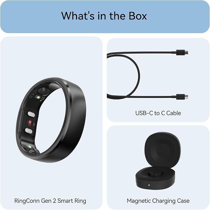 RingConn Gen 2, World’s First Smart Ring with Sleep Apnea Monitoring, No APP Subscription, 12-Day Battery Life, Stress/Heart Rate/Women's Health Tracker, Android & iOS Compatible (Black, Size 13)
