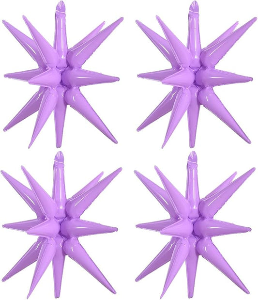 TONIFUL 4 Pcs 22inch 4D Light Purple Explosion Star Mylar Balloons 14Point Star Balloons for Party Backdrop Christmas,New Year Birthday, Wedding Baby Shower Anniversary Photo Booth Supplies