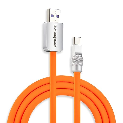 chubbycable Chubby 2.0 USB C 120W Fast Charging Cable Silicone Soft Durable USB C Cable Extra Thick Charger Cord Compatible with iPhone 17-15 Series iPad, Orange, USB-A to Type-C, 3.3FT