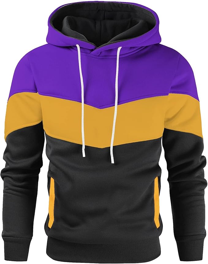 Gesean Men's Novelty Color Block Pullover Fleece Hoodie Long Sleeve Casual Sweatshirt with Pocket