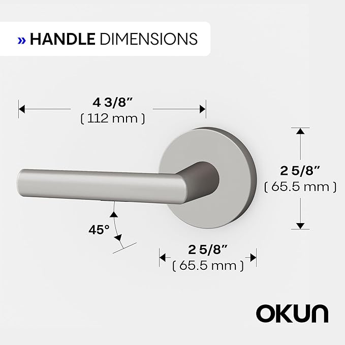 Okun Stark 2-Pack Brushed Nickel Passage Door Levers – Reversible Non-Locking Interior Handles with Sleek Concealed-Mount Design for Hallways & Closets