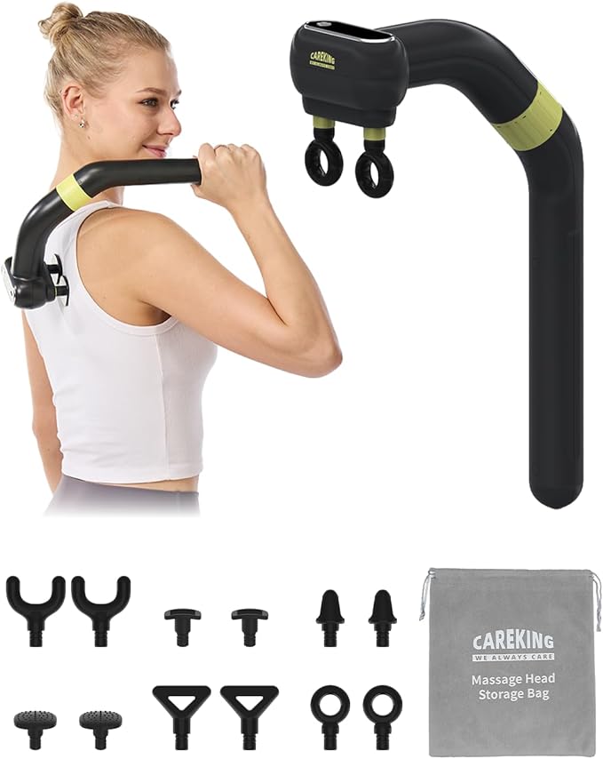 Dual Head Massage Gun Deep Tissue 3-in-1 Back Massager with Detachable Extension Handle for Hard-to-Reach Areas, Gym & Home Use for Men and Women