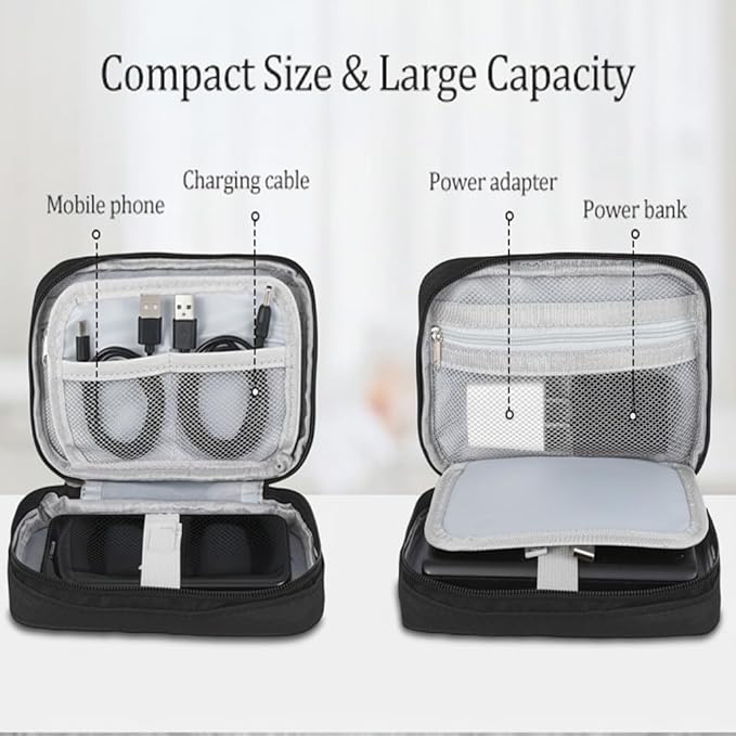 3Pcs Electronic Organizer Travel Cable Organizer Bag Pouch Portable Small Electronic Cable Pouch Electronics Accessories Organizer Travel Digital Storage Bag for Power Bank Charger Card, Black