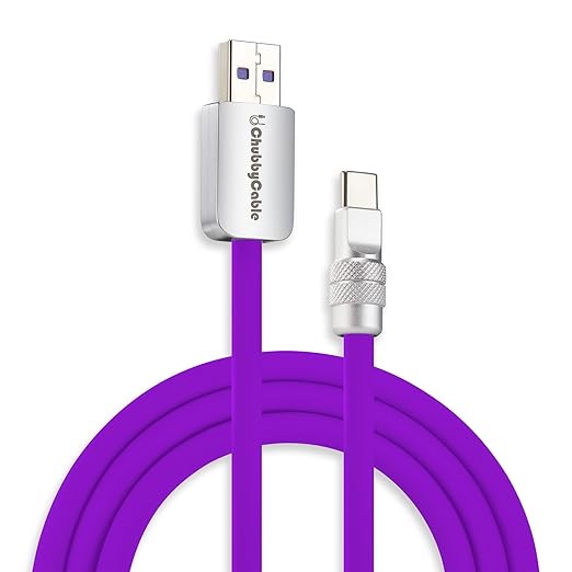 chubbycable Chubby 2.0 USB C 120W Fast Charging Cable Silicone Soft Durable USB C Cable Extra Thick Charger Cord Compatible with iPhone 17-15 Series iPad, Purple, USB-A to Type-C, 6.6FT