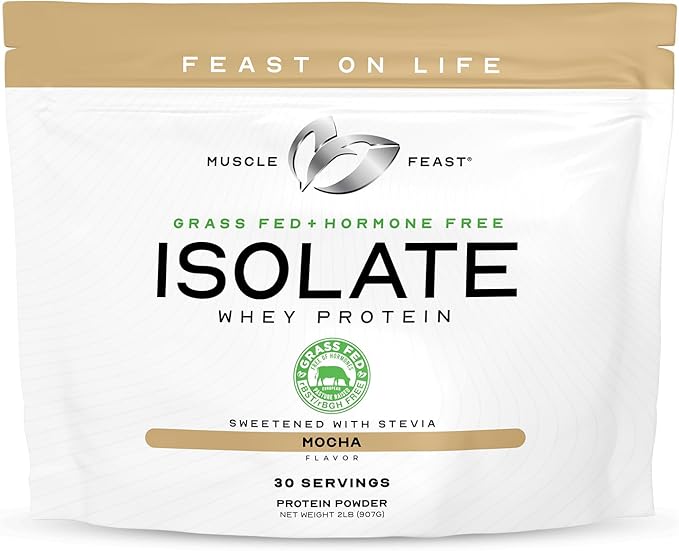 Muscle Feast Grass-Fed Whey Protein Isolate, All Natural Hormone Free Pasture Raised, Whey Isolate Protein Powder for Men and Women, Clean, Gluten-Free, Delicious Isolate Protein - Mocha, 2lb