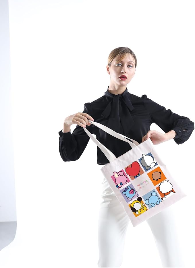 BLUPARK K-pop Characters Tote Bag - K-pop Team Gift for Fans - Singer Fan Gift - B-T Inspired Merch
