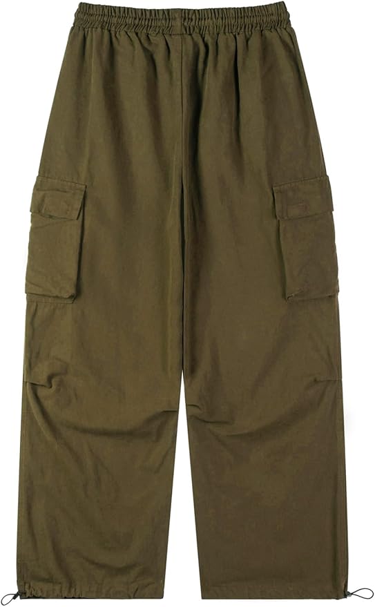 Men's Casual Cargo Pants Elastic Waist Drawstring Street Hip Hop Trousers with Pockets