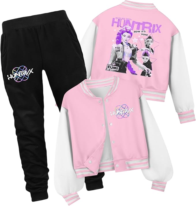 HUEAHDOU Demon Movie Hunters Unisex Kids Cute Cartoon Hoodie Set Kids Casual Long Sleeve Pullover Sweatshirt and Pants Set