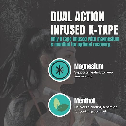 Heali Kinesiology Tape with Magnesium and Menthol, 3 Pack, Each w/ 20 Precut Strips, K Tape Roll, Knees, Physical Therapy Sports Tape for Knees, Joints & Muscles, Water Resistant, Black Inspo