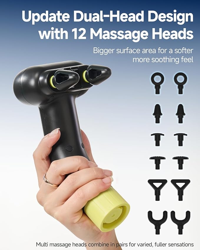 Dual Head Massage Gun Deep Tissue 3-in-1 Back Massager with Detachable Extension Handle for Hard-to-Reach Areas, Gym & Home Use for Men and Women