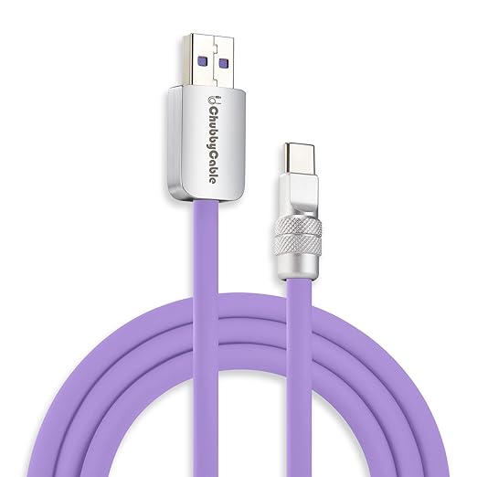 chubbycable Chubby 2.0 USB C 120W Fast Charging Cable Silicone Soft Durable USB C Cable Extra Thick Charger Cord Compatible with iPhone 17-15 Series iPad, Light Purple, USB-A to Type-C, 13.1FT