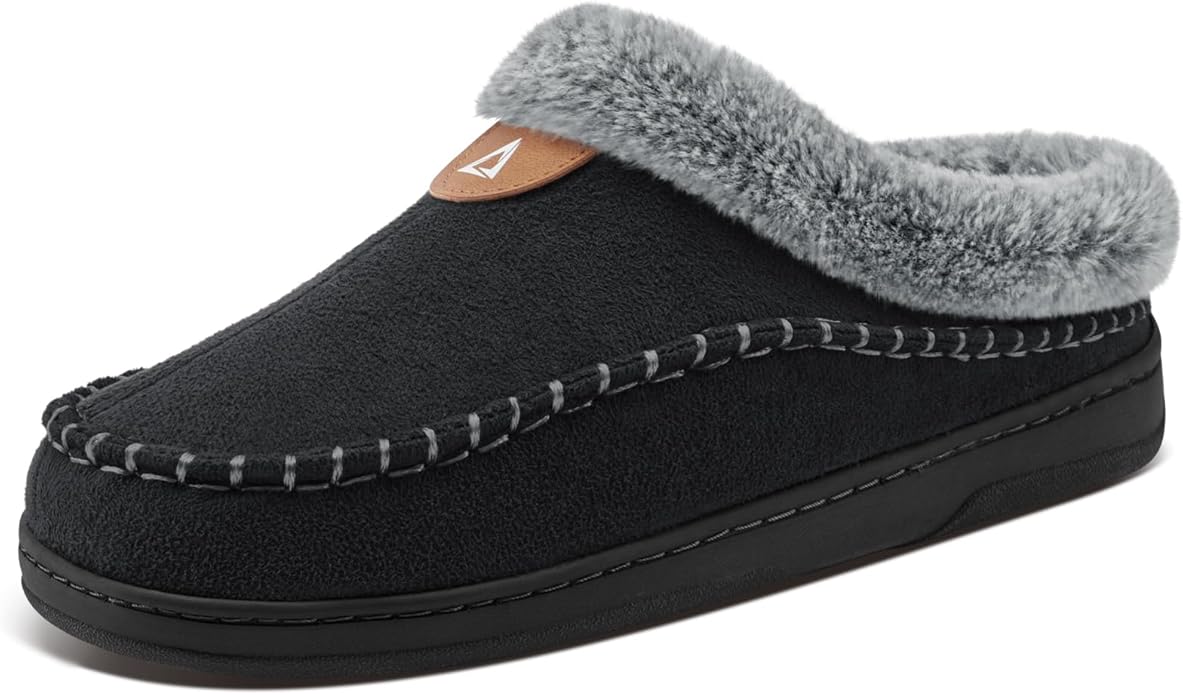 ATHMILE Mens Slippers Warm Moccasin Memory Foam House Shoes Indoor Outdoor Fuzzy Plush Lined Slippers for Home Bedroom
