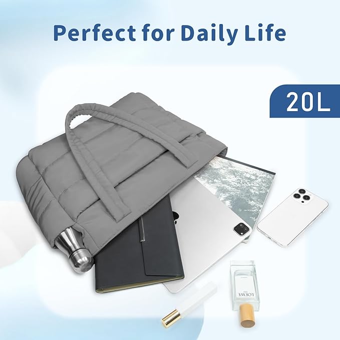 TOPDesign Puffer Tote Bag for Women, Lightweight Puffy Handbag with Compartments, Quilted Shoulder Bag for Work, Travel, Gym