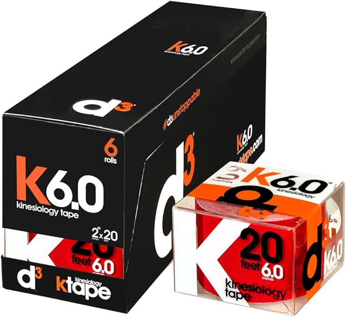 d3 K6.0 Kinesiology Tape - 2in x 20ft Red (6 Rolls) Latex-Free Hypoallergenic Joint Muscle Sports Medical Injury Support