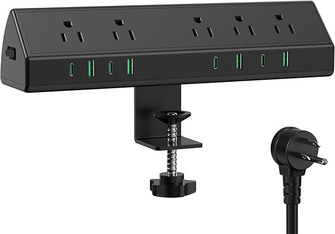 Jgstkcity Desk Clamp Power Strip,45W Fast Charging Station,4 USB-C,4 USB-A,Desk Mount Surge Protector,1875W Extension Cord with Multiple Outlets,ETL Listed,for Home Office Dorm Room