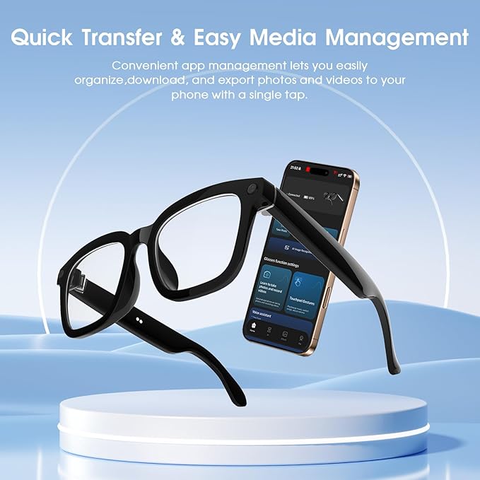Smart Glasses with Camera, 8MP HD Camera Glasses, 1200P Video Recording Glasses With AI Assistant, Real-Time 139-Language Translation, Color-Change Lenses, Bluetooth Eyeglasses for Indoor Outdoor Use