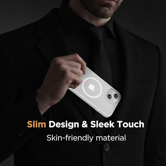 Miracase Magnetic for iPhone 14 Case 6.1 inch (Compatible with MagSafe)（with 2X Screen Protectors） Military-Grade Protection, Anti-Fingerprint Translucent Matte Phone Case Cover, White
