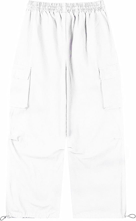 Men's Casual Cargo Pants Elastic Waist Drawstring Street Hip Hop Trousers with Pockets