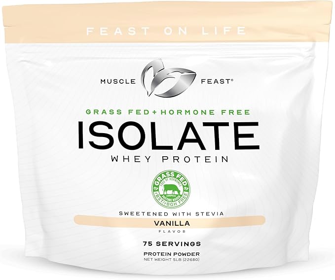 Muscle Feast Grass-Fed Whey Protein Isolate, All Natural Hormone Free Pasture Raised, Whey Isolate Protein Powder for Men and Women, Clean, Gluten-Free, Delicious Isolate Protein - Vanilla, 5lb