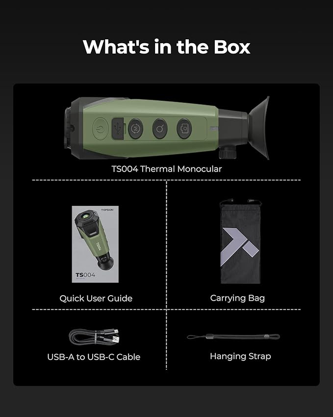 TOPDON TS004 Thermal Imaging Monocular, 320 x 240 TISR 256 x 192 IR Resolution, Supported Wireless Connection, 13mm 50Hz Thermal Night Vision with 11h Battery Life, IP67 Monocular for Hunting