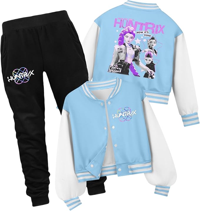HUEAHDOU Demon Movie Hunters Unisex Kids Cute Cartoon Hoodie Set Kids Casual Long Sleeve Pullover Sweatshirt and Pants Set
