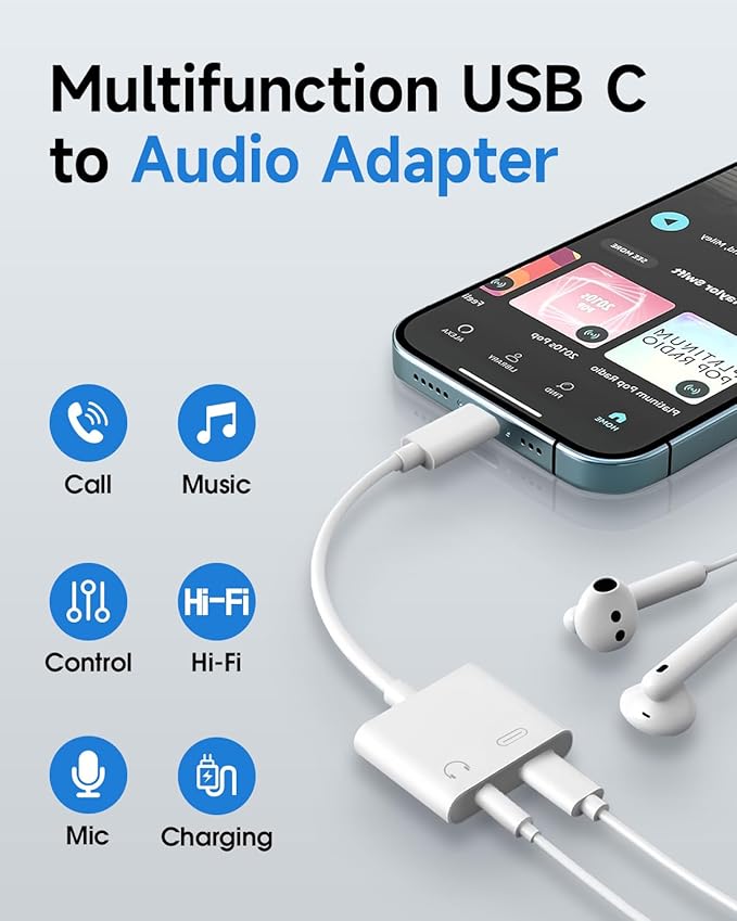 USB C to 3.5mm Headphone and Charger Adapter, Type C to Aux Jack Dongle Cable Cord with PD Fast Charging for iPhone 15/16 Pro/Max/Plus, iPad, Samsung Galaxy S22/S23/S24 Ultra, Note 20(30-Pack)