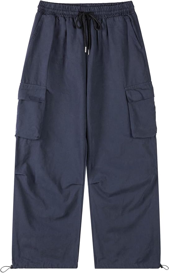 Men's Casual Cargo Pants Elastic Waist Drawstring Street Hip Hop Trousers with Pockets