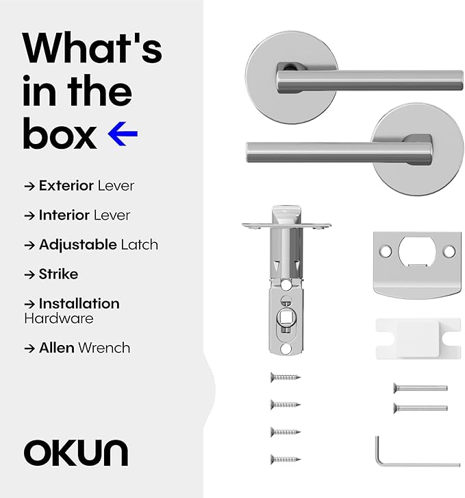 Okun Brio 6-Pack Chrome Passage Door Levers – Reversible Non-Locking Interior Handles with Sleek Concealed-Mount Design for Hallways & Closets