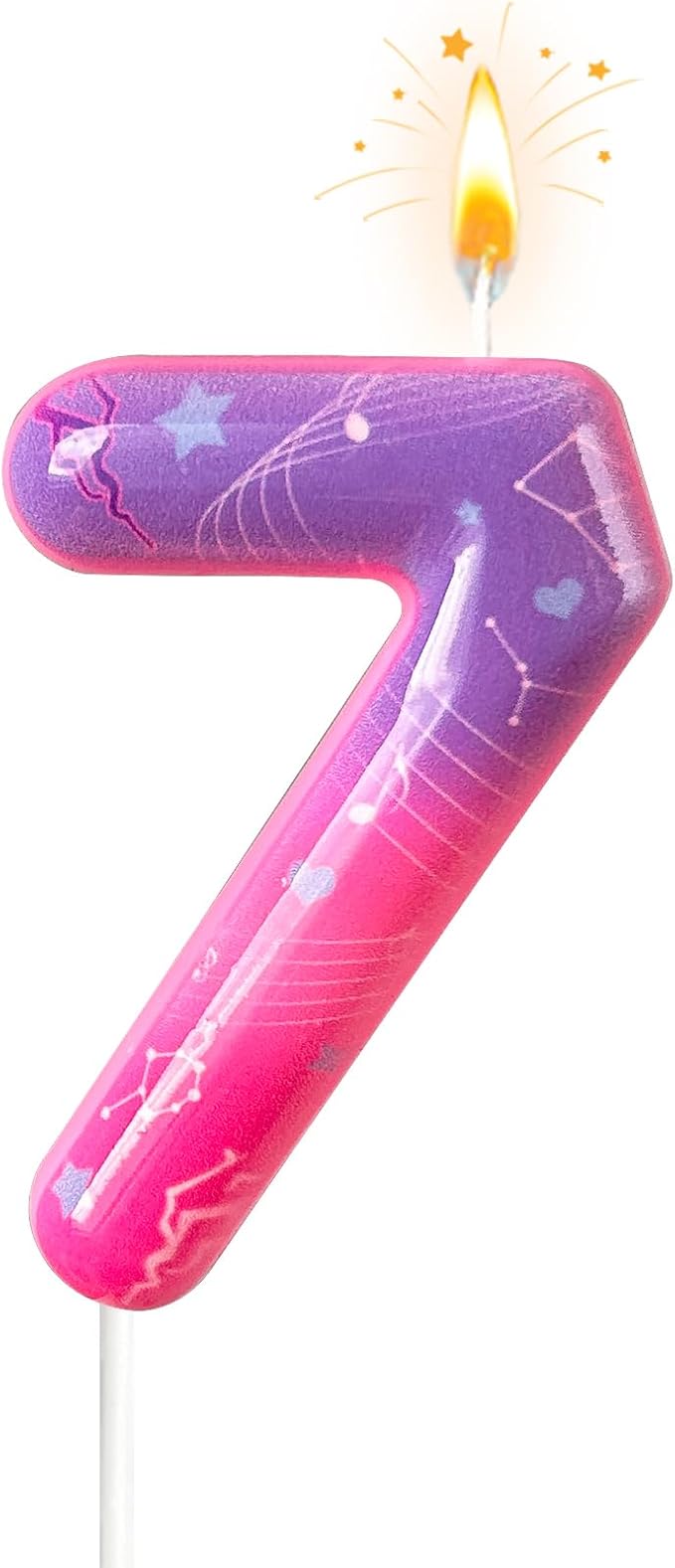 Lurevian K-pop Pink Purple Number Birthday Candle – Trendy Cake Decoration for Themed Parties, Sparkly Gradient Cake Topper for Girls Birthday Party Decoration for Teens（Number 7）