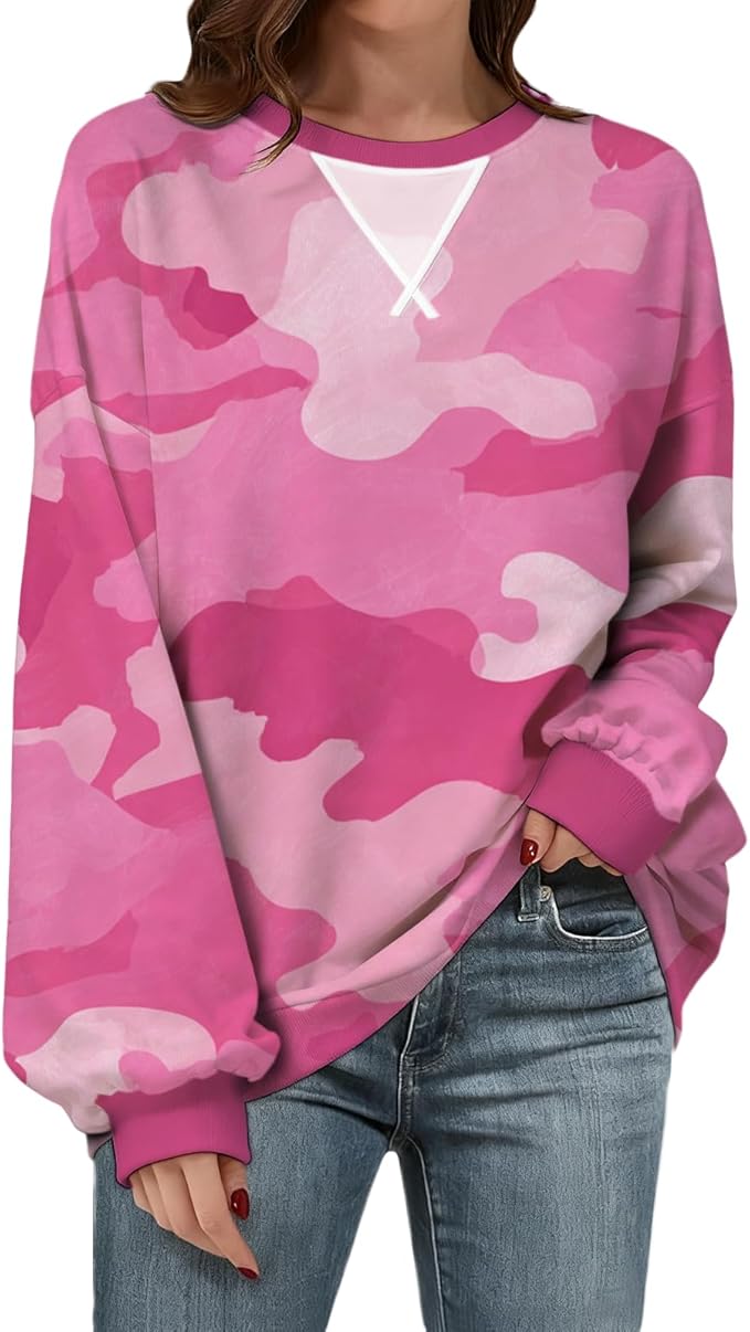 Womens Sweatshirts Fahsion Floral Print Long Sleeve Comfy Fall Tops Oversized Casual Crewneck Pullover Shirts