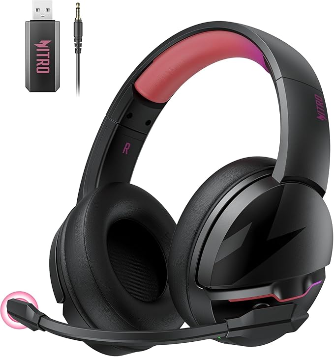 acer Wireless Gaming Headset, PS5 Headset with 2.4GHz for Ps5, Ps4, PC, Switch, Bluetooth 5.3 + 100Hrs Gaming Headphones with Noise Canceling Mic for Laptop, Mobile, Mac, 50mm Drivers (Blackpink)