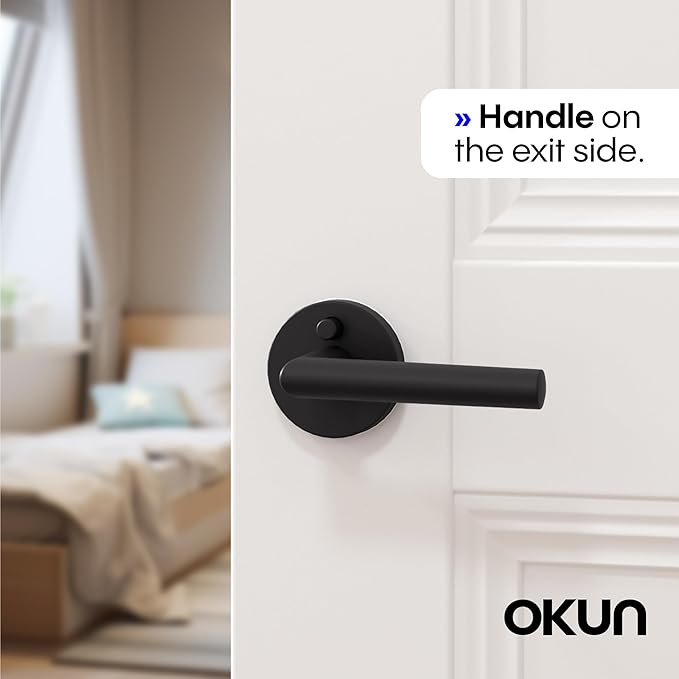Okun Stark 2-Pack Matte Black Privacy Door Levers – Push Button Lock, Reversible, Sleek Concealed-Mount Design for Bedroom & Bathroom